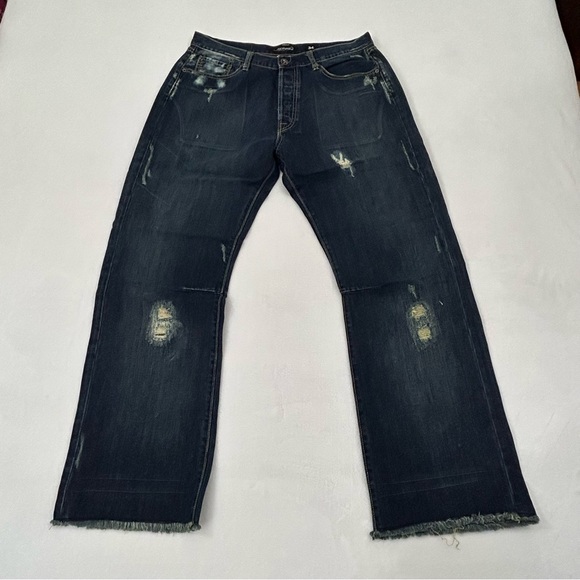Vintage Ed Hardy Christian Audigier Biker Skull Distressed Denim Jeans Men 36x32 - Picture 5 of 9
